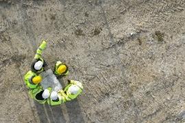 Dirty Construction Site with Workers. Scrubber Sweeper Service.